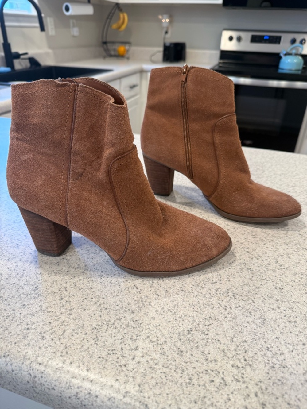 G.H. Bass & Co. Chestnut Suede Ankle Boots with Block Heel